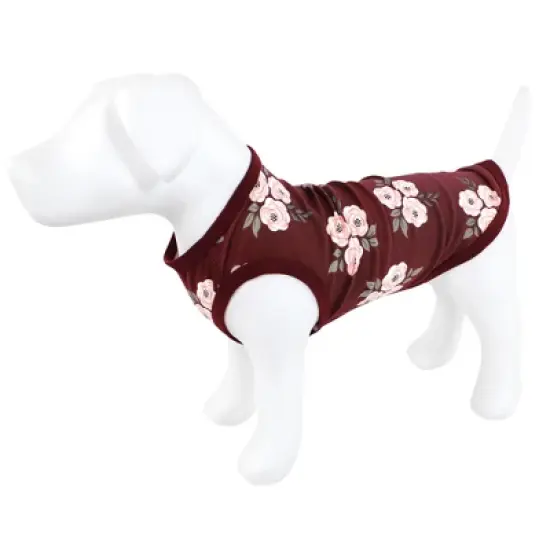 Luvable Friends Dog Pet Dog and Cats Cotton T-Shirts 2pk, Hearts Burgundy Floral image {3}