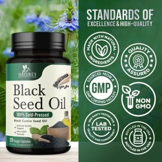 Black Seed Oil Softgels 1000mg, Premium Nigella Sativa Blackseed, Pure Natural Black Cumin Seed Oil, Antioxidant - 120 Softgels By Nature's Nutrition image {3}