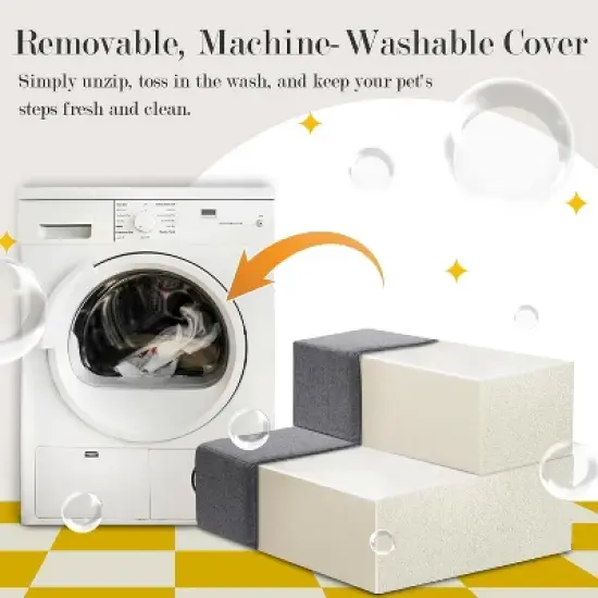 MaseiKar Dog Stairs Ramp for Beds and Sofas, Foldable Modular Pet Steps for Small Dogs, Non-Slip Durable Design with Washable Cover Gray image {5}