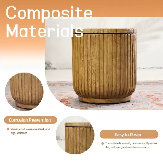 Moda Furnishings Multifunctional Outdoor Terrafab Faux Wood Side Table with Hidden Ice Bucket image {11}