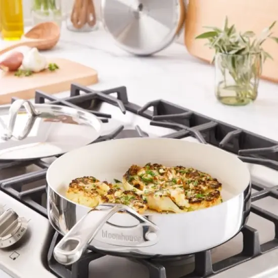 Bloomhouse 10 Inch Triply Stainless Steel Fry Pan W/ Lid W/ Non-Stick Non-Toxic Pro Ceramic Interior Frying Pan image {3}