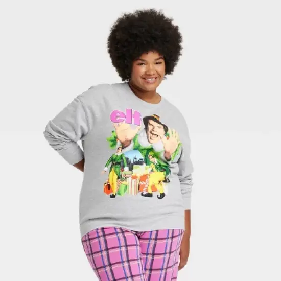 Women's Elf Collage Graphic Sweatshirt - Heathered Gray image {4}