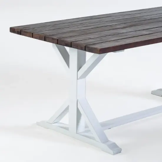 Christopher Knight Home Outdoor Acacia Wood Dining Table with Trestle Base, Dark Brown/White image {5}