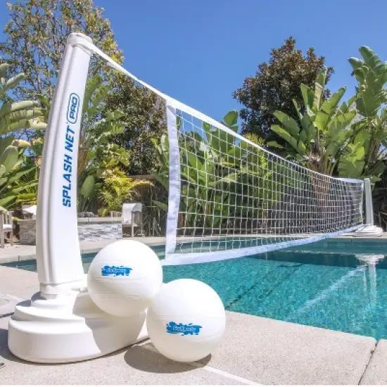 GoSports Splash Net PRO Pool Volleyball Net - Includes 2 Water Volleyballs and Pump - White image {5}