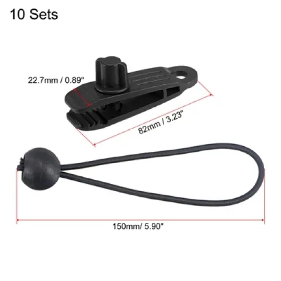 Unique Bargains Ball Elastic Cords with Tarp Clamps Kit 6 Inch Lock Grip Rope Screw Clips for Camping Tent Canopy Awning Black 10in1 Set image {1}