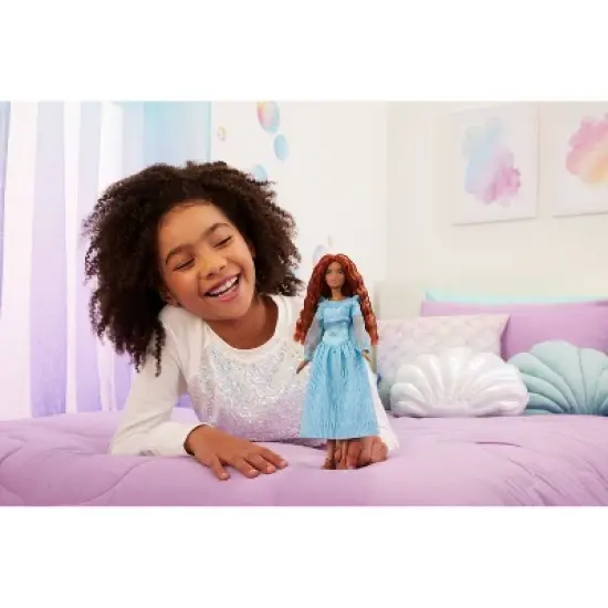 Disney The Little Mermaid Ariel Doll on Land in Signature Blue Dress image {1}