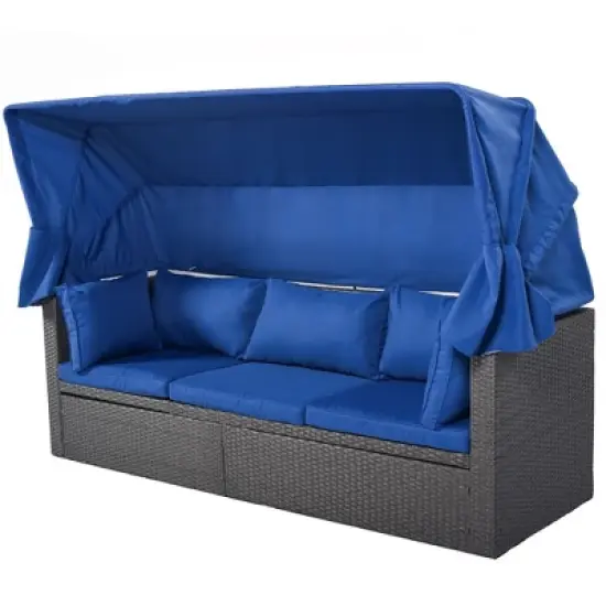 YOOCOZZ Outdoor Wicker Rattan 5-Level Reclining Daybed & Sunbed with Removable Canopy, Lifting Table and Ottomans image {7}