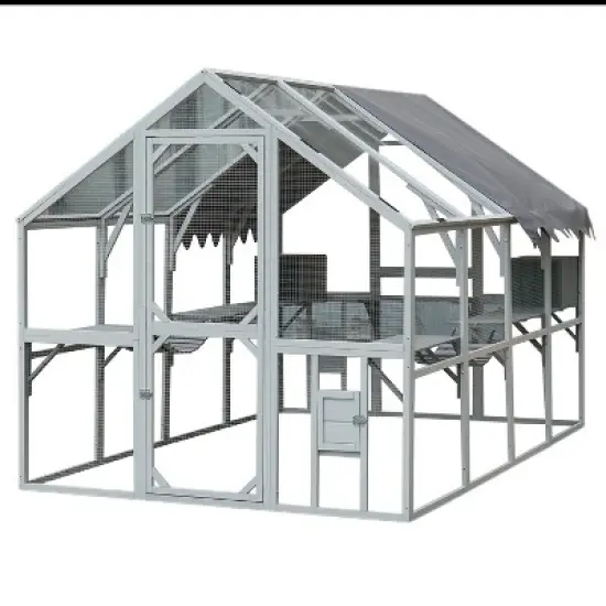 Dolonm 110" Walk-in Catio Enclosure w/ Weatherproof Roof - Blue&Grey Metal-Wood Cat House, 2 Bridges & 7 Walks for Outdoor Cats image {10}