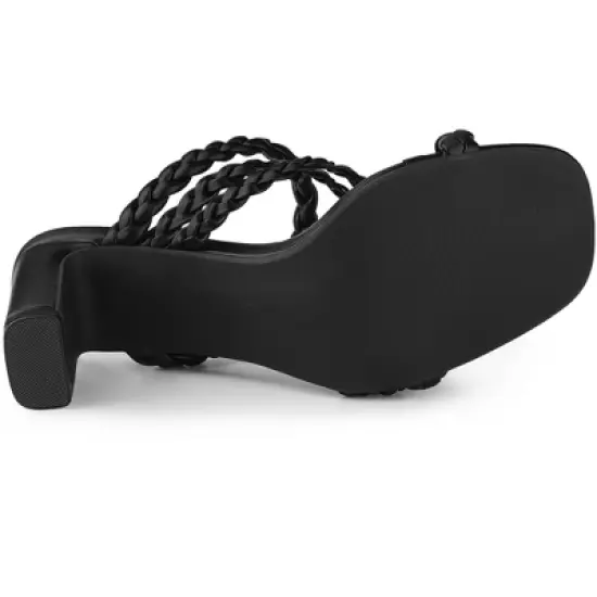 Perphy Square Toe Braided Heeled Chunky Heels Sandals for Women image {4}