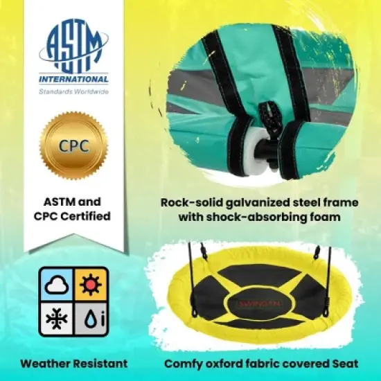 Machrus Swingan 37.5 IN Super Fun Nest Swing With Adjustable Ropes - Solid Fabric Seat Design image {4}