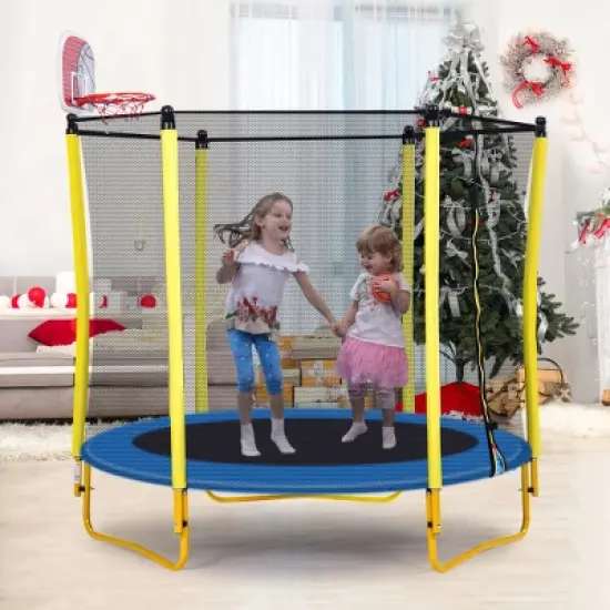 BestParts 5.5FT Kids Trampoline with Enclosure Net & Basketball Hoop, Indoor & Outdoor Mini Trampoline for Toddlers image {7}