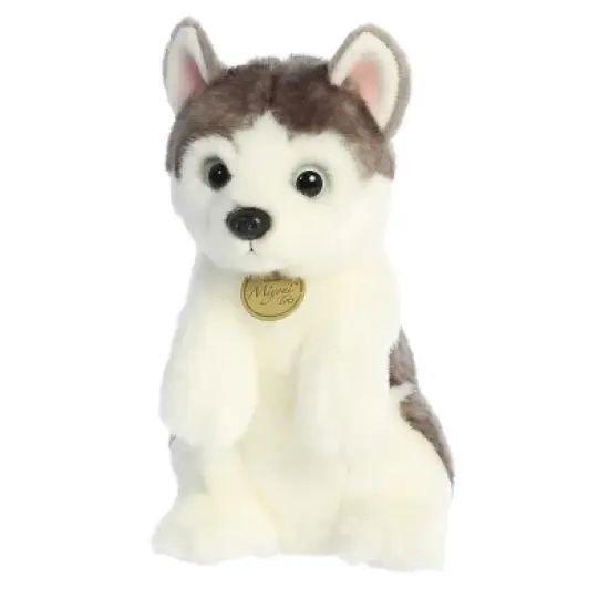 Aurora Medium Sitting Pretty Husky Pup Miyoni Adorable Stuffed Animal White 10" image {4}