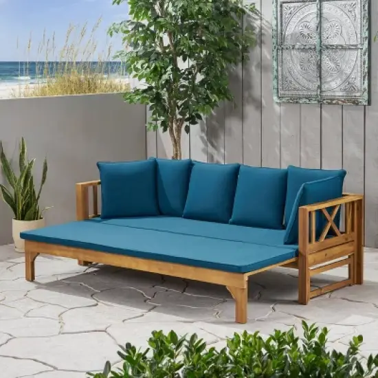 Long Beach Acacia Wood Extendable Patio Daybed Sofa Teak - Christopher Knight Home image {6}