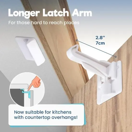 Upgraded Invisible Baby Proofing Cabinet Latch Locks (10 Pack) -No Drilling or Tools Required image {3}