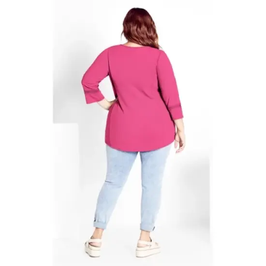 Women's Plus Size  Rib Henley Top - berry | AVENUE image {1}