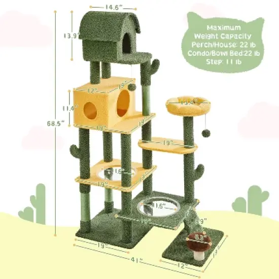 Yaheetech 68.5inch Oasis-themed Cat Tree Cat Tower, Green image {2}