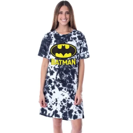 DC Comics Batman Womens' Bat Symbol Nightgown Sleep Pajama Shirt Tie-Dye Multicolored image {3}