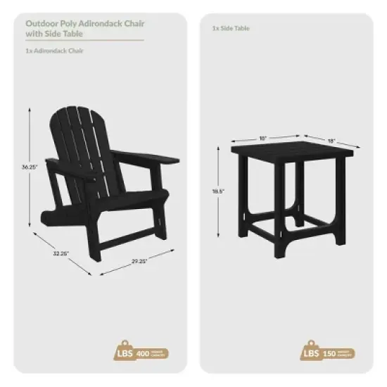 WestinTrends Azura 2-Piece HDPE Plastic Adirondack Patio Chair With 18" Side Table Set, Navy Blue image {7}