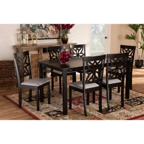 7pc Dallas Fabric Upholstered and Wood Dining Set - Baxton Studio image {5}