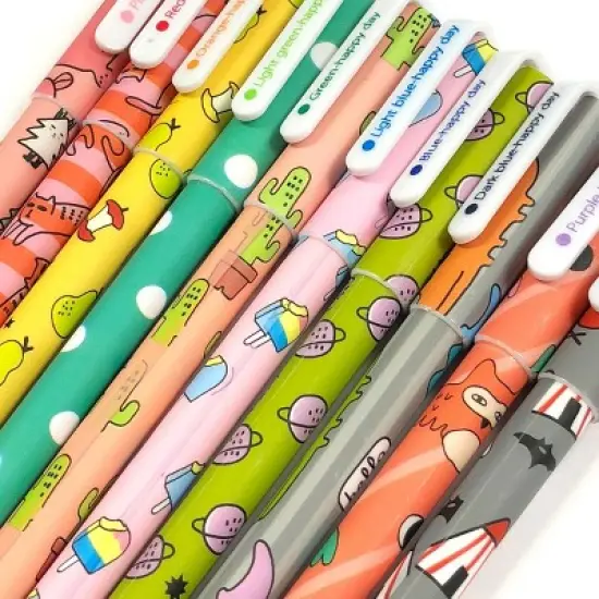 Wrapables Cute Novelty Gel Ink Pens, 0.5mm Fine Point (Set of 10) for School, Office, Stationery, Cartoon Animal Multicolor Ink image {1}