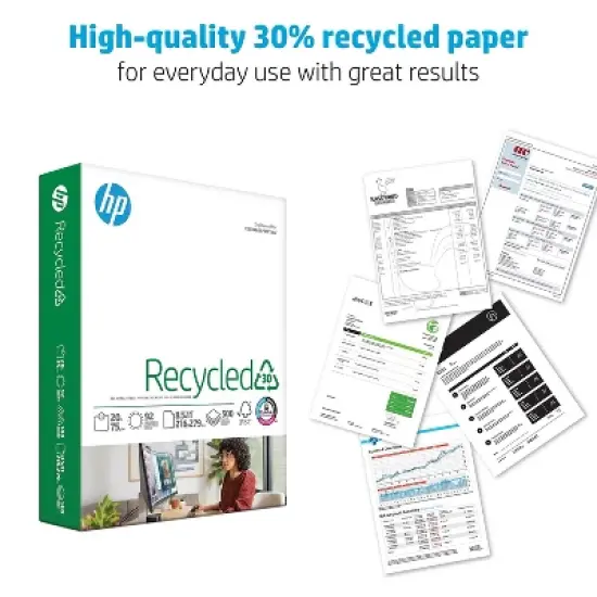 HP Office Recycled Paper 92 Brightness 20lb 8-1/2 x 11 White 5000 Shts/Ctn 112100 image {2}