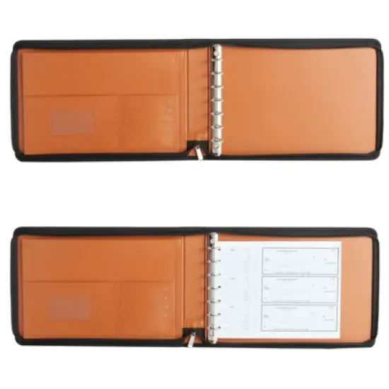Stockroom Plus Brown 7 Ring Business Checkbook Binder with Zipper for Checks, PU Leather, 15 x 11 x 2 In image {5}