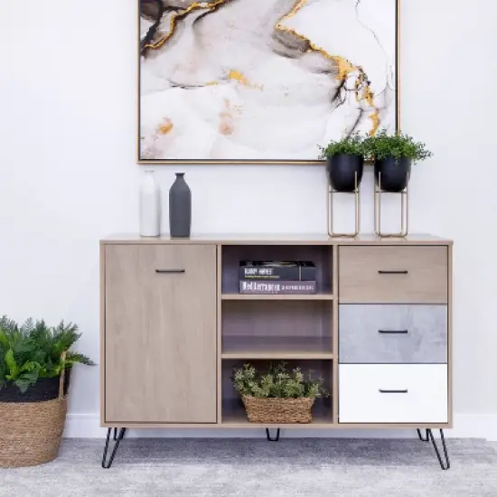 Wooden Frame Buffet Cabinet Brown - The Urban Port image {4}
