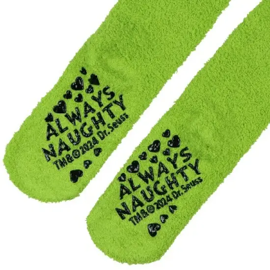 Dr. Seuss Women's The Grinch Always Naughty Cozy Fuzzy Anti-Slip Grip Knee-High Slipper Socks 1 Pair (OSFM) Green image {3}