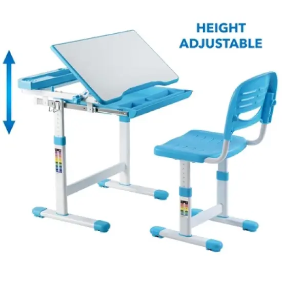Mount-It! Kids Desk and Chair Set | Height Adjustable Ergonomic Children's School Workstation with Storage Drawer | Blue image {5}