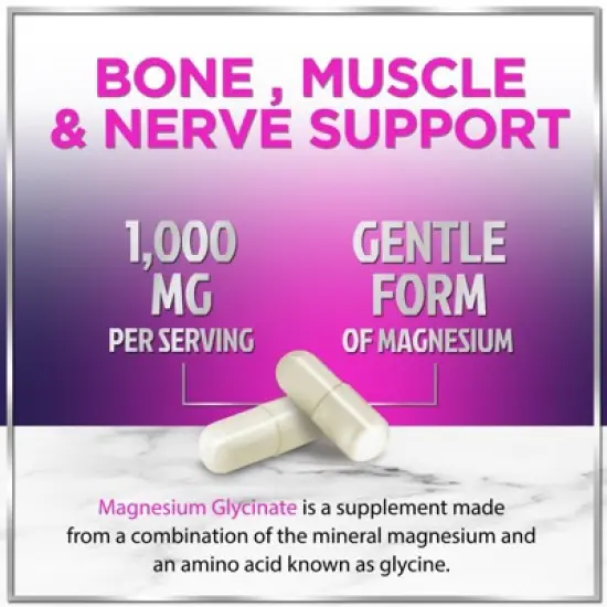 Magnesium Glycinate - 1000mg High Absorption Chelated Magnesium Supplement for Sleep, Muscle, Nerve & Heart Support - 120 Capsules By Hello Lovely! image {2}