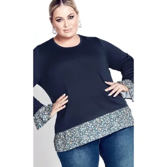 Women's Plus Size Hacci Chiffon Print Top - navy | AVENUE image {3}
