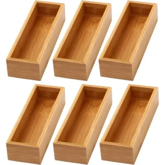 YBM HOME Bamboo Drawer Organizer Storage Box for Kitchen Drawer, Junk Drawer, Office, Bedroom, Children Room, Craft, Sewing, and Bathroom, Pack of 6 image {12}