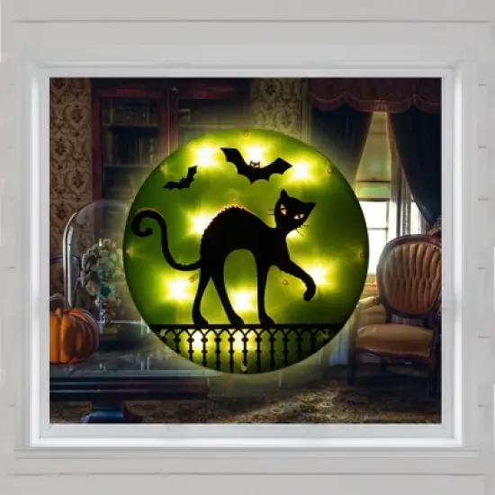 Northlight Lighted Black Cat with Bats Halloween Window Decoration - 13.75" image {2}