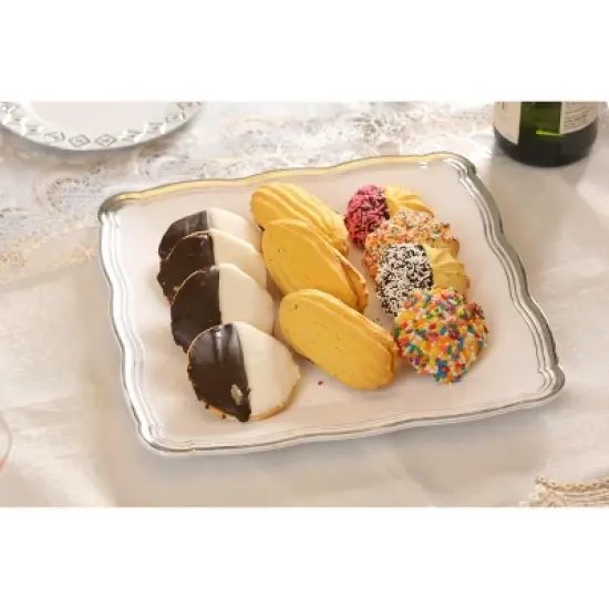 Posh Setting 12 X 12 Inch Square White and Silver Rim Plastic Serving Tray - 6 Pack image {6}