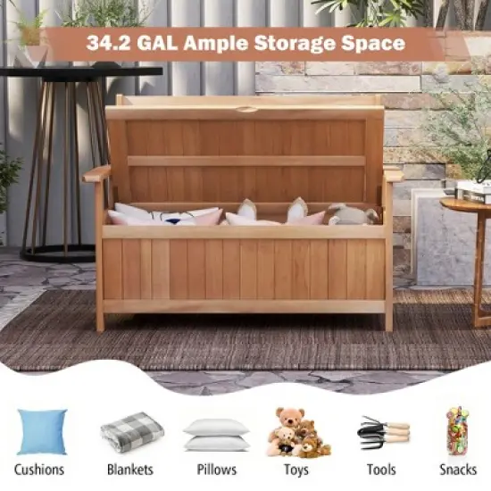 Costway 48 Inch Patio Storage Bench Wood Loveseat with Slatted Backrest for Backyard image {6}