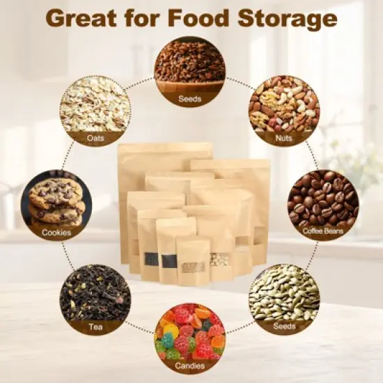 Unique Bargains Kraft Paper Zip Closure Clear Window Food Storage Containers 60 Pcs image {4}