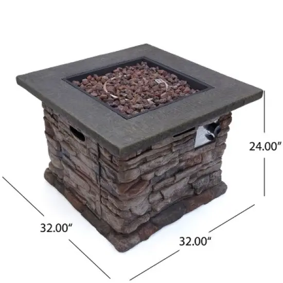 GDFStudio Arbroath Outdoor 40,000 BTU Lightweight Concrete Square Fire Pit Table, Natural Stone image {2}