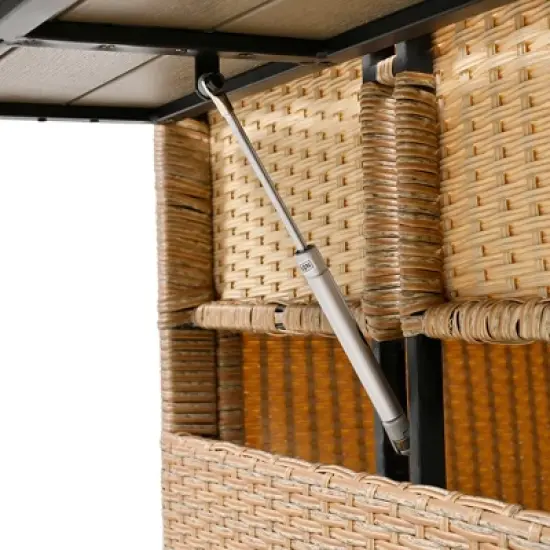 PDTEND 5-Piece Outdoor Patio Wicker L-Shaped Conversation Sofa Set with Cushions, 2 Extendable Side Tables, Dining Table, Washable Covers image {7}