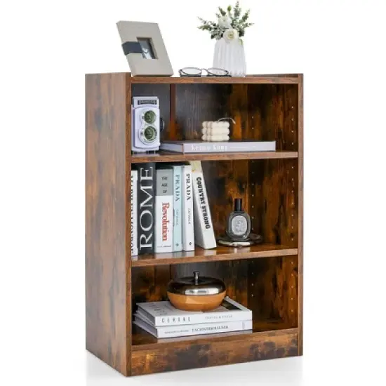 Costway 3-Tier Bookcase Open Multipurpose Display Rack Cabinet with Adjustable Shelves Black/Brown image {11}