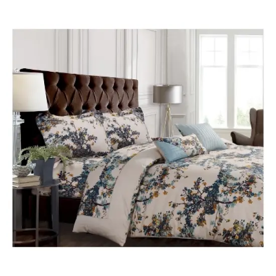 Casablanca 300tc Cotton Sateen Floral Printed Oversize Duvet Cover Set 5pc - Tribeca Living&reg; image {2}