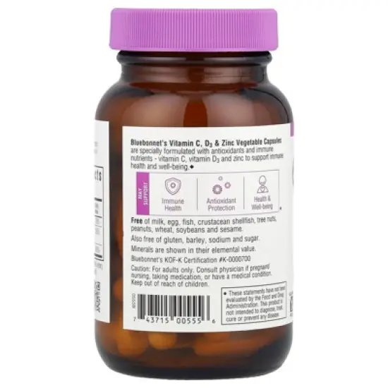 Bluebonnet Nutrition Vitamin C, D3 & Zinc, 50 Vegetable Capsules image {2}