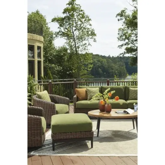 Signature Design by Ashley Horizon Hall Outdoor Ottoman with Cushion - All-Weather Resin Wicker - Green UV-Resistant Nuvella+ Fabric image {4}