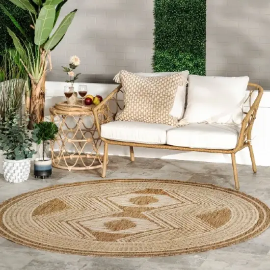 Nuloom Ranya Geometric Indoor/Outdoor Area Rug, Round 6' 7", Light Brown image {1}