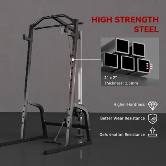 Soozier Multi-Functional Power Cage with Cable Pulley System, 15-Level Squat Rack, Pull up Stand and Push up Stand image {4}