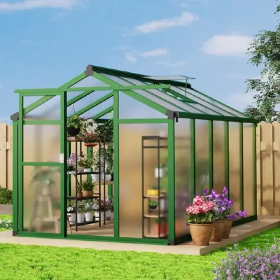 TROPOW 6x10 FT Polycarbonate Greenhouse for Outdoors, Heavy Duty Aluminum Frame, Single Swing Door, Adjustable Vent Windows, Green House for Garden image {7}