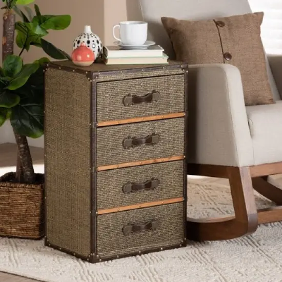 Owen Fabric Upholstered 4 Drawer Accent Storage Cabinet Brown - Baxton Studio image {6}