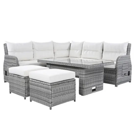 Outdoor Patio Rattan Sectional Sofa Set with Adjustable Height Table and 2 Reclining Seat, Extendable Side Tables image {15}