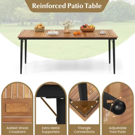 Costway 79" Outdoor Dining Table for 8 Acacia Wood Patio Table with 1.9" Umbrella Hole image {5}