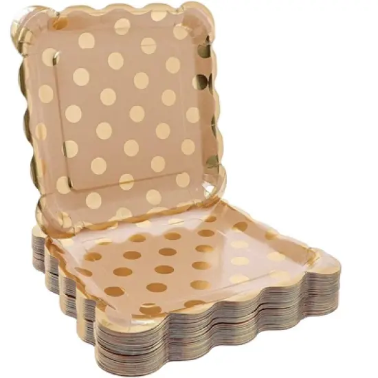 Juvale 48-Pack Kraft Gold Foil Dots 9 inch Paper Party Plates for Lunch, Dessert, Or Appetizer image {1}