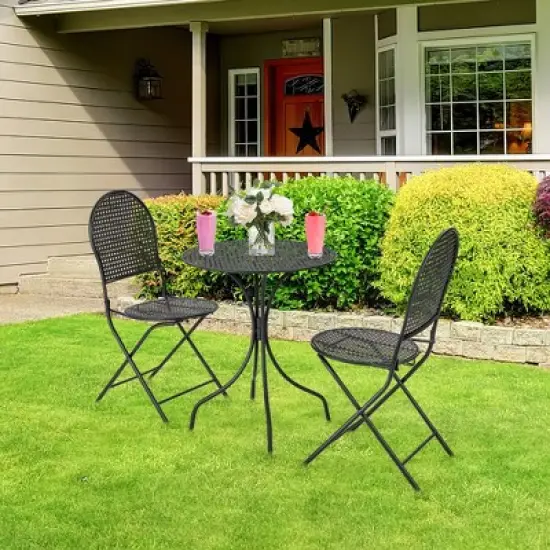 3pcs Patio Bistro Set Outdoor Conversation Furniture Table & Folding Chair image {1}